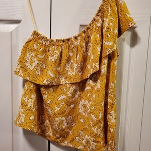 NWOT Madewell mustard floral one shoulder top